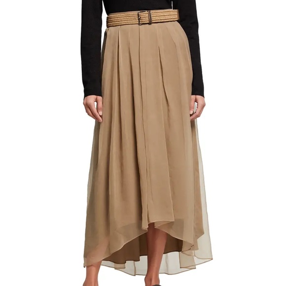 Brunello Cucinelli Dresses & Skirts - Brunello Cucinelli Belted Crispy Silk Skirt